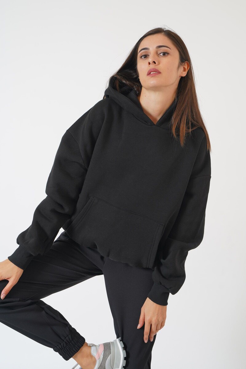 Yüksek Kalite Kadın Siyah Kanguru Cepli Sweat - 3